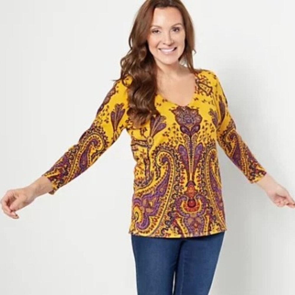 "NWT" Attitudes by Renee Long Sleeve V-neck Tunic Textured Knit In Women's Large